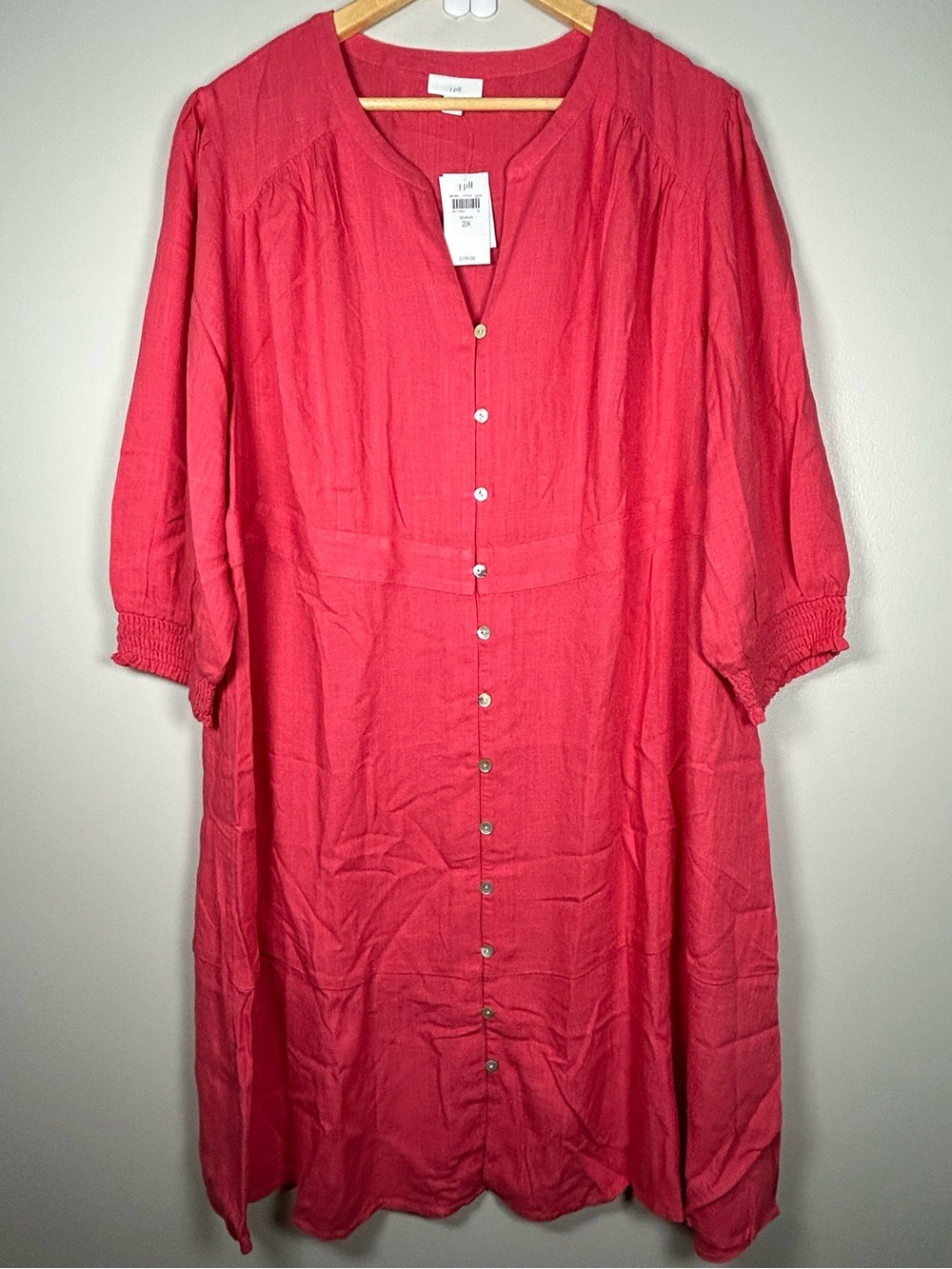J. Jill Guava Linen Blend Dress 2X Coastal Boho Button Up Midi NWT - Picture 3 of 12